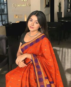 New Orange Embroidered tant Saree 🎶
