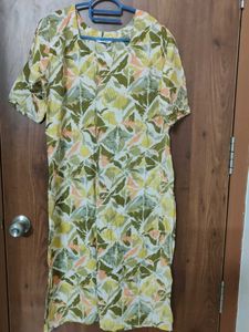 White Green Floral Print Dress