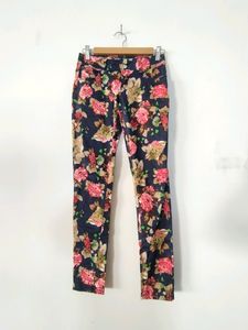 Navy Blue Floral Print Pants (Women's)