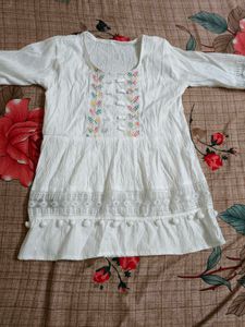 White Embroidered Tunic Top