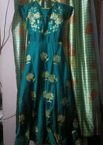 Elegant Green & Gold Embroidered Dress
