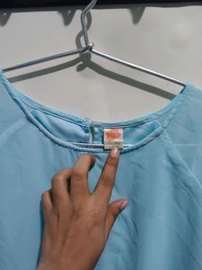 Blue Cold Shoulder Crop Top