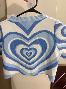 Blue Heart Pattern Crop Top
