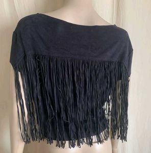 ZARA black faux suede fringe crop top