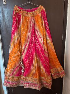 Vibrant Pink Orange Embroidered Lehenga Skirt