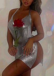 Silver Metallic Mini Dress Slit Sides