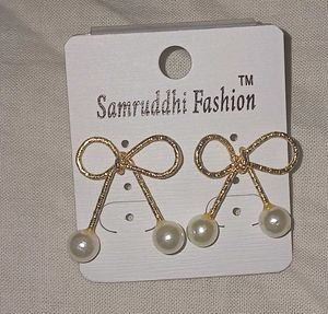 Bow &amp; Pearl Drop Earrings