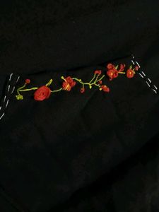 Simple Black T With Hand Embroidery