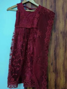 Maroon Embroidered Lehenga Set For Girl