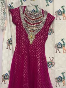 Beautiful Net Kurti With Brocade Lining And V Neck