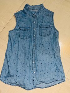 Denim Sleeveless Button-Down