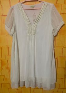 White Beaded V-Neck Tunic