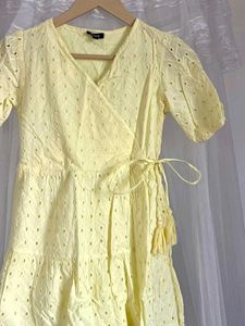 Butter Yellow Eyelet Wrap Dress