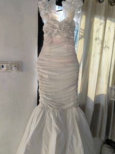 White Ruffled Mermaid Gown