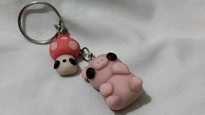 Cute Pig &amp; Mushroom Keychain