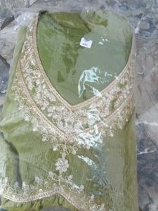 Olive Green Embroidered Shalwar Kameez
