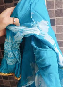 Blue Anarkali Dress with Floral Print
