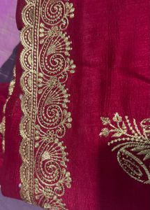 Burgundy & Gold Embroidered Fabric
