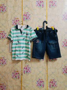 Boys Striped Polo Tee &amp; Denim Shorts
