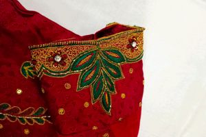 Pure Silk Hand Embroidery &amp; Aari Work Lehenga Set