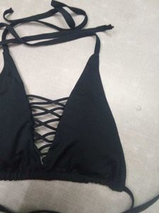 Black Lace-Up Bikini Top