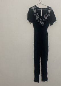 Black Embroidered Jumpsuit (New)