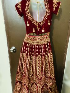 Maroon Velvet Lehenga