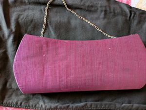 Purple Fancy Clutch Purse With Chain