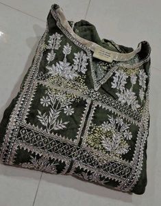 Olive Green Embroidered Kurta