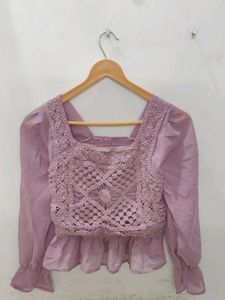 Crochet Top with Puff Sleeves
