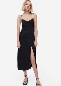 Black Linen Bustier Midi Dress