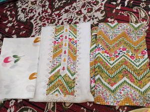 White Printed Dress Material