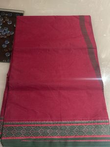 Red Cotton Saree with Green Border