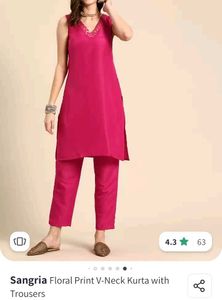 Sangria V neck floral print Kurta Set