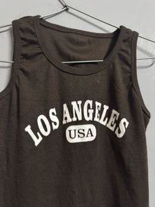 Chic Brown &#39;Los Angeles USA&#39; Ribbed Crop Top