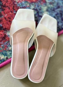 Shoetopia Women’s White Block Heel Mules