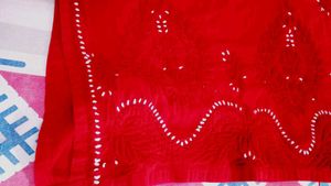 handwork chikenkariRed Embroidered Kurta