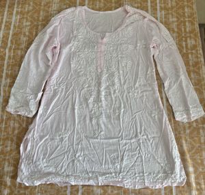 Baby Pink Chikankari Embroidered Short Kurti