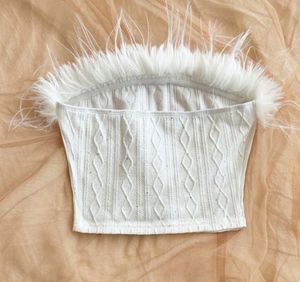 White Feather Trim Tube Top