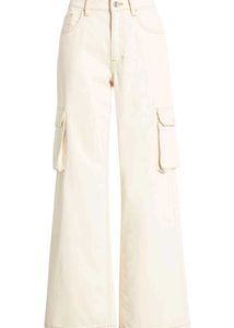 Cream Cargo Wide Leg Jeans