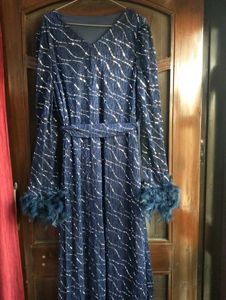 SAVANA Blue Feather Cuff Dress