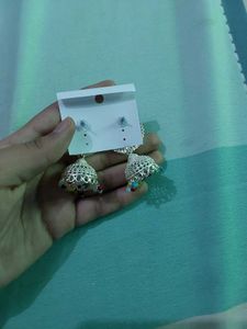 Red Stone Jhumka Earrings