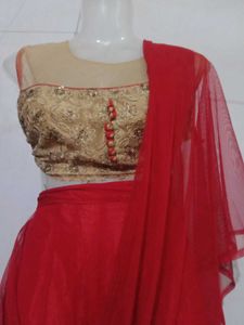 Red & Golden Lehnga Unstitched Koti