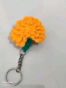Crochet marigold keychain