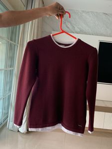 Burgundy Long Sleeve Knit Shirt Boy Age 8-10