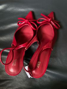 ZARA Red Patent Bow Heels (Brand New)