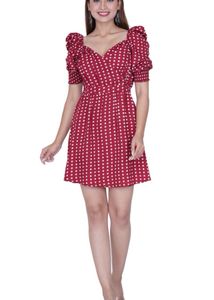 Red Polka Dot Crystal Shantoon Fit &amp; Flare Dress