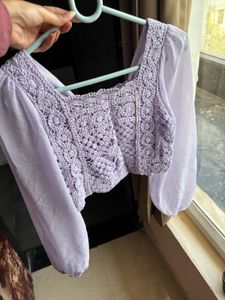 trendy crochet top in lilac colour