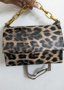 Leopard Print Handbag with Gold Chain