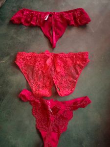 Sexy Hot Red Lingerie 3 Set